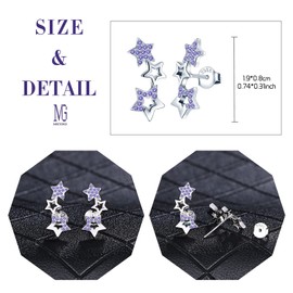 MICGIGI Women's 925 Sterling Silver Stud Earrings Three Stars Cubic Zirconia Earrings