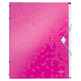 Leitz A4 Divider Book, Holds Up to 200 Sheets, Integrated Index with 6 Compartments, Elastic Closure, Metallic Pink, WOW Range, 46330023