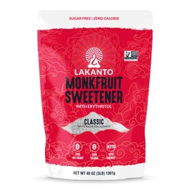 Lakanto Monk Fruit Sweetener with Erythritol, White Sugar Substitute From Monk Fruit Extract, Classic White Sugar Replacement for Baking, Coffee & Tea, Gluten Free, Low Carb, Non GMO, Keto (3 lb)