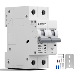Pjerjzn DC Miniature Circuit Breaker 63A 1000V 2P Solar Circuit Breaker DIN Rail Mount, DC Breakers for Solar Photovoltaic Systems, Solar Panels, Homes, Battery, Electrical (63Amps)