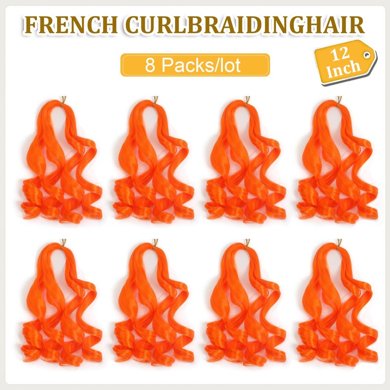 French Curl Braiding Hair 12 Inch 8 Packs Orange