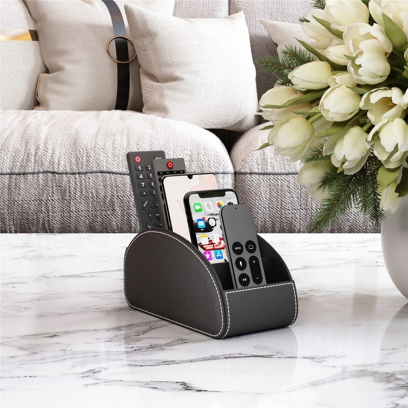 SVNXI Remote Control Holder with 5 Compartments,Pu Leather Office Organization