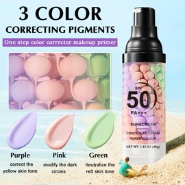 IONSGAKO Color Correcting Facial Serum SPF 50 PA+++ Sunscreen Isolation Cream One Step Color Corrector Moisturizing Brightening Makeup Primer for Face Before Makeup Radiance Skin