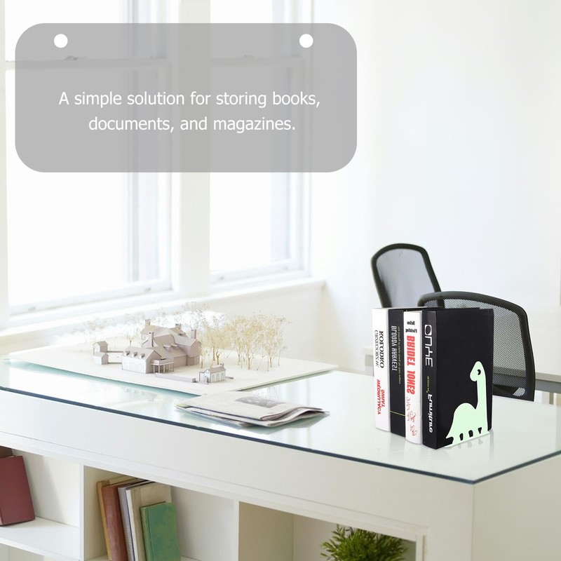 STOBOK Dinosaur Metal Bookends - Children's Bookshelf Table Top Shelf