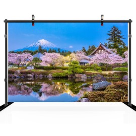 CHNBGPRO 2.1m x 1.5m Japan Fuji Mountain Backdrop Asian Japan Temple Cherry Blooms Lake Fujinomiya Spring Scenery Background Asia Japanese Travel Theme Party Decor Photo Booth Studio Props Wallpaper