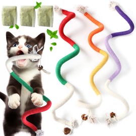 Fokauiwo Huge Cat Chew Toy for Teeth Cleaning, Interactive Catnip Rope Toys for Indoor Cats, Large Cat Nip Teething Toys for Cats Kittens, Kitty Kicker Toy, 3 Pack (Plus 3 Pouches of Catnip)