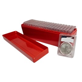 FingerLakes 20-Pack 40mm Premium Coin Slab Holder & Red Plastic Case for Silver Eagles