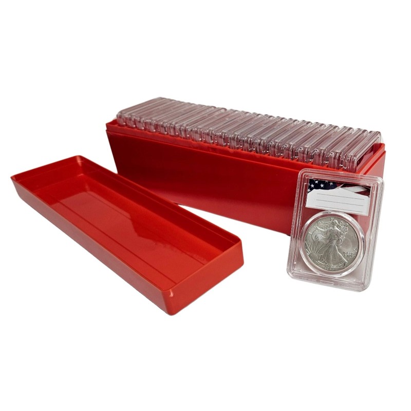 FingerLakes 20-Pack 40mm Premium Coin Slab Holder & Red Plastic