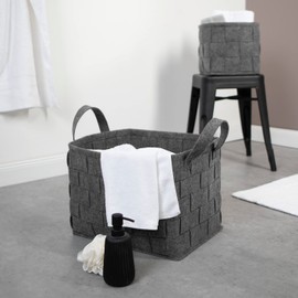 N8WERK Felt Storage Basket 24 x 24 x 24 cm Ideal for Storing Firewood & Magazines Durable & Versatile Foldable Storage Basket Suitable for Shelves [Dark Grey]