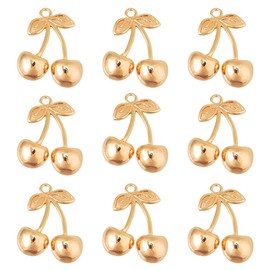 DICOSMETIC 10Pcs Cherry Charms 18K Gold Plated Charms Brass Cherry Fruit Charms Cute Jewelry Charms Small Fruit Charms for Earrings Bracelets Jewelry Making, Hole: 0.7mm