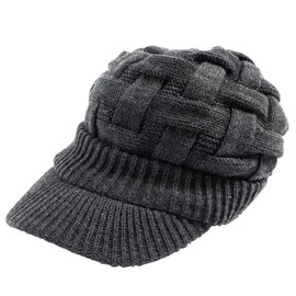 Loo & c Knit Hat with Brim, Large Size, Cross Knit、Casquette, Loose, Watch Cap, Cold Protection, Ear Flaps, Unisex, charcoal
