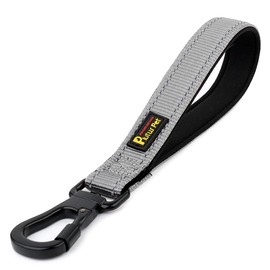 PLUTUS PET Short Dog Lead, Reflective Nylon Padded Handle, Strong Traffic Lead with Carabiner Clip, Perfect for Large or Medium Dogs (25cm，Gray)