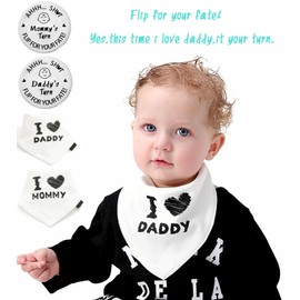 Mugpie Dad and Mom EST 2025 Couple Mugs with I Love Mommy/Daddy Bibs Decision Coin - Cute New Parents Gifts First Time Pregnancy Gifts for New Mom Parents to be Baby Shower Mother's Day Father's Day