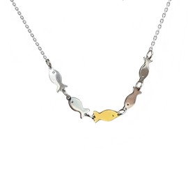 ZDPIQ Two-Tone Fish Necklace for Women Swimming Against Current Necklace Sparkling Gold Silver Cute Fish Pendant Trendy Gifts for Birthday Anniversary Christmas (Gold)