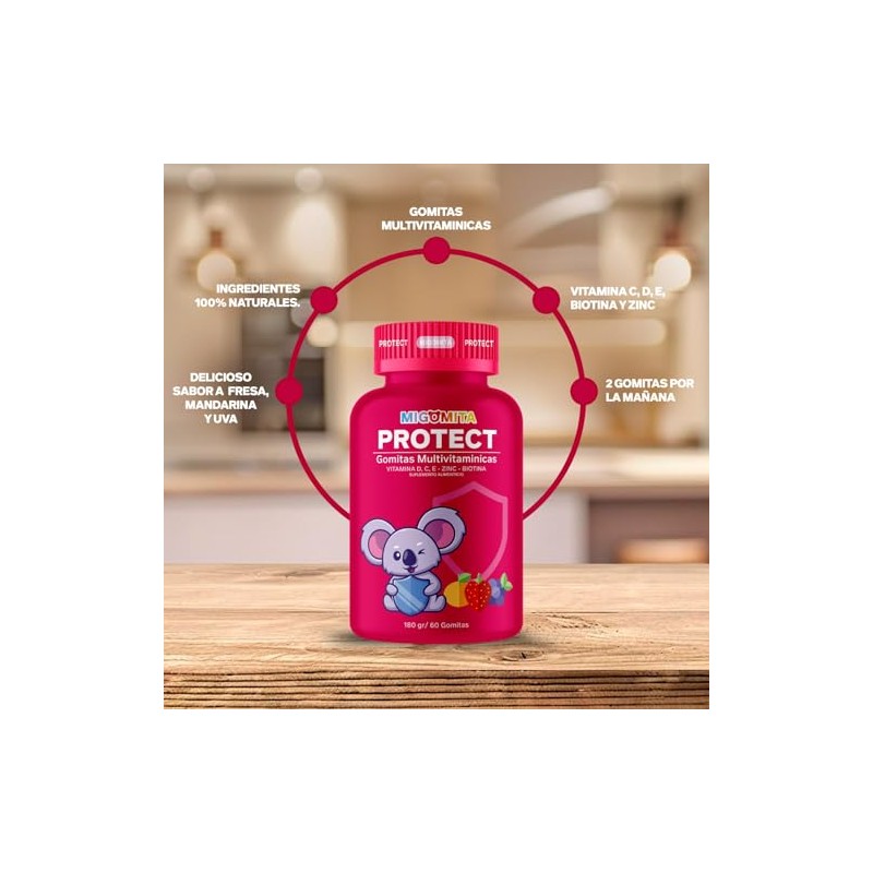 Migomita PROTECT| 60 Gomitas Multivitamínicas para niños|100% Naturales