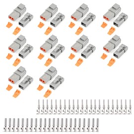 JRready ST6251 Deutsch DTP Connector Kit Size 12 Waterproof 25 Amp, 10 Sets 2 Pin Connector Kit with 22 Pairs 14-12 AWG Stamped Contacts Male and Female Open Barrel Terminal Kit