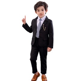 LOLANTA Boys Suit 2PCs Navy Red Black White Tuxedo Jacket Suit Formal Wedding Outfits (Black 13-14 Years)