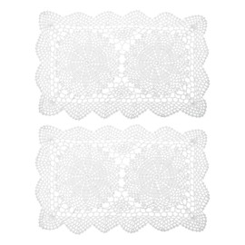 sourcing map 2 Pcs 17x11 Inch Handmade Crochet Doilies, Polyester Cotton Table Placemats Rectangular Table Crochet Placemats for Dining Table Kitchen Parties, White