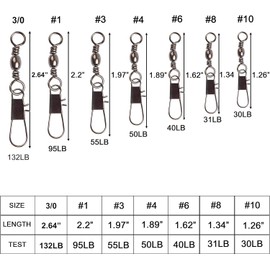 Fishing Barrel Swivel with Safty Snap Connector snap swivels Solid Rings Fishing High Strength Tackle SHADDOCK FISHING (100PCS #2)