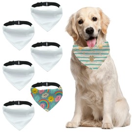 ZUYYON 6 Pcs Sublimation Blank Dog Bandana Collar Solid White DIY Pet Bandana with Removable Collar Dog Triangle Scarf with Adjustable Buckle for Medium Large Dogs(M)