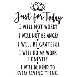 Just for Today I Will Not Worry I Will Not Be Angry I Will Be Grateful I Will Do My Work Honestly I Will Be Kind to Every Living Thing Vinyl Wall Decal Prayer Decals Wall Art Lettering Home Decor