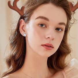 2 Pairs Of Christmas Earrings Pearl Deer Earrings Pearl Reindeer Earrings Antler Earrings Large pearl earrings
