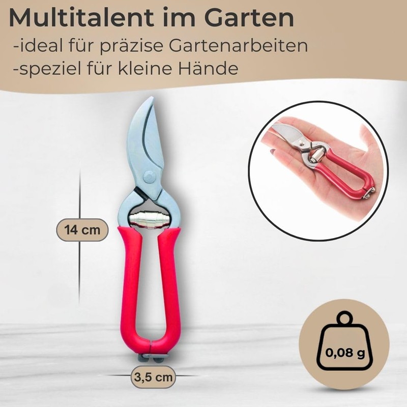 TOPANBIETER 999 Gartenschere – 14 cm rote Obst- und Blumenschere,