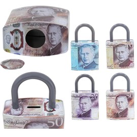 PADLOCK HANDLED REUSEABLE MONEY TIN -26.5cm HIGH Large Piggy Bank, Coin Tin, Cash, Saving Tin, Money Box, Birthday Money, Holiday & Christmas Fund (Handled £10)