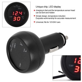 Acouto 3 in 1 Multifunctional Car Auto 12V/24V Digital LED Voltmeter Thermometer USB, Fast Charging for Any Phone, Universal
