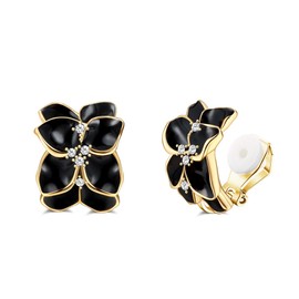 JeryWe Flower Clip on Earrings for Women Colorful Statement Petal Clip Earring for Non Pierced Fake Earrings White Pink Black Yellow