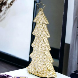 Modern Day Accents 5711 Corteza Cristal Gold Christmas Tree, Crystal Tree Candle Holder, Christmas Decorations Indoor, Tabletop, Mantel Christmas Decor, Home Decor, Room Decor, 8" L x 3.5" W x 16" H