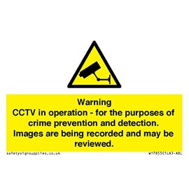 Viking Signs Warning CCTV in operation - for the purposes of crime prevention and detection. Images are being, Yellow/White (WT7855-A8L-1M)