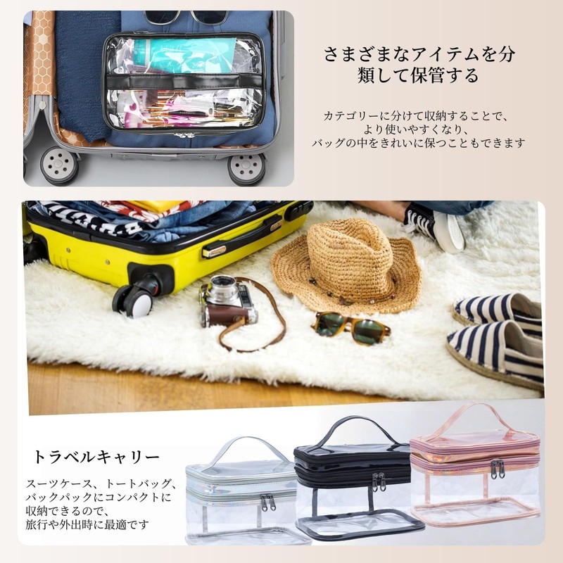 FLORPERRY Transparent Makeup Pouch, Double Layer, Cosmetic Storage Box, Makeup