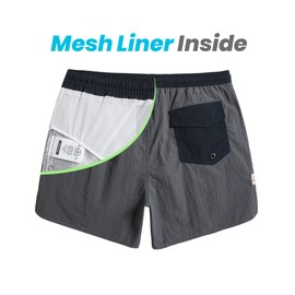 maamgic Mens Swim Trunks 5" with Mesh Lining Quick Dry Bathing Suits for Men Swim Shorts Swimwear Nylon Grey Navy Blue Medium