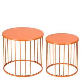 LEWIS&WAYNE Outdoor Side Table Set of 2, Metal Circle Accent End Tables for Balcony Backyard Garden Indoor Living Room, Durable Nesting Coffee Tables, 20”+16” Dia, Orange