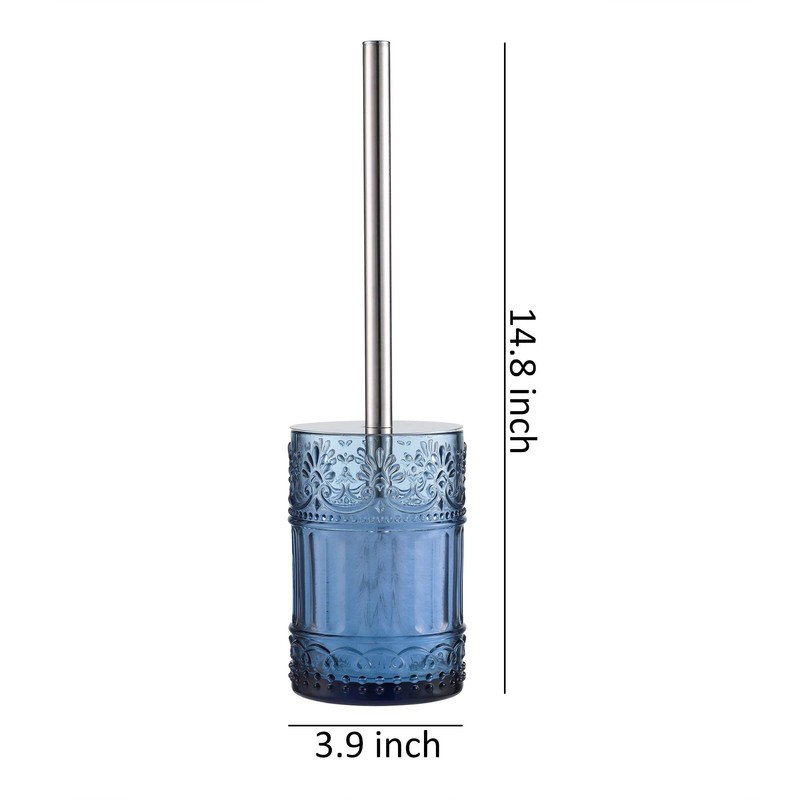 Decorative Glass Toilet Brush and Holder Set, 14.8 inch Height,