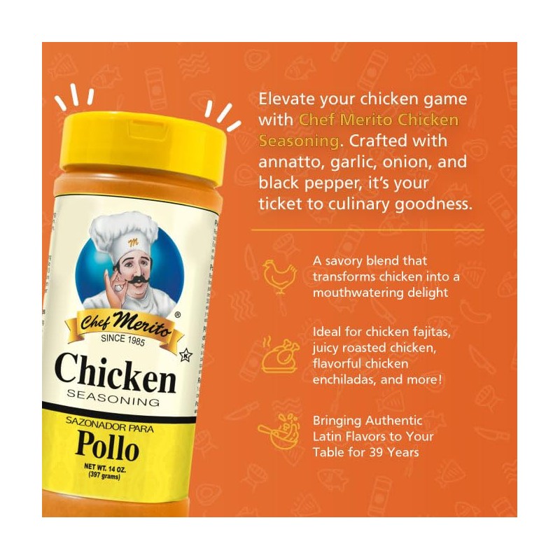 Chef Merito Chicken Seasoning, 14 Ounce