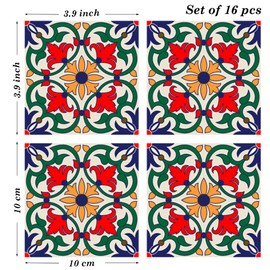 Poromoro Spanish Portuguese Azulejo Style Peel and Stick Backsplash Tile Stickers Set of 16 pcs (3.9, 55)