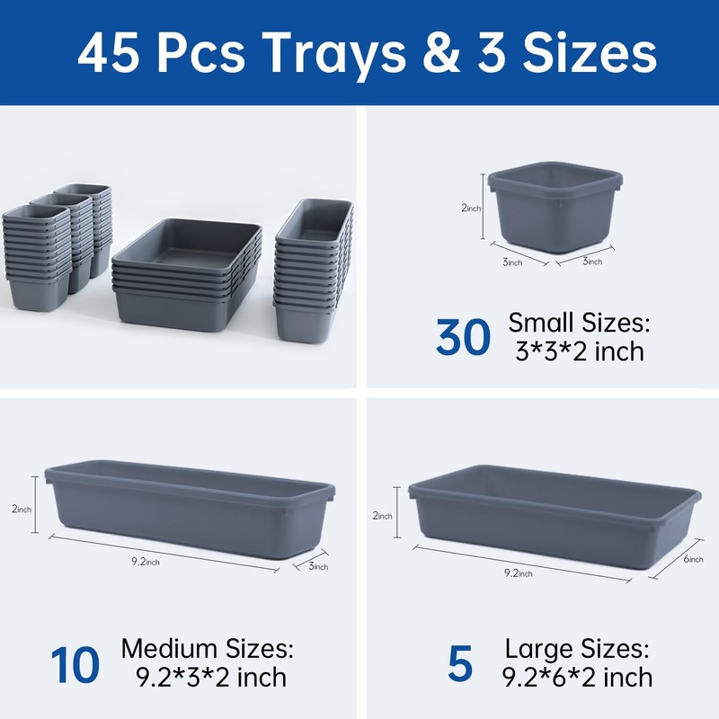 Giklux 45 Pack Tool Box Organizer Tray, 3-Sizes Tool Box