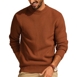 Men's Pullover Sweater Heavy Waffle Knit Textured Sweater Long Sleeve Family Caramel