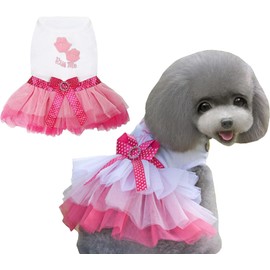 Dog Dress Luxury Puppy Skirt Dog Clothes Princess Dresses Wedding Evening Dress Skirt Red Lips Bowknot Dress for Small Dog Girl (Pink, XXL)