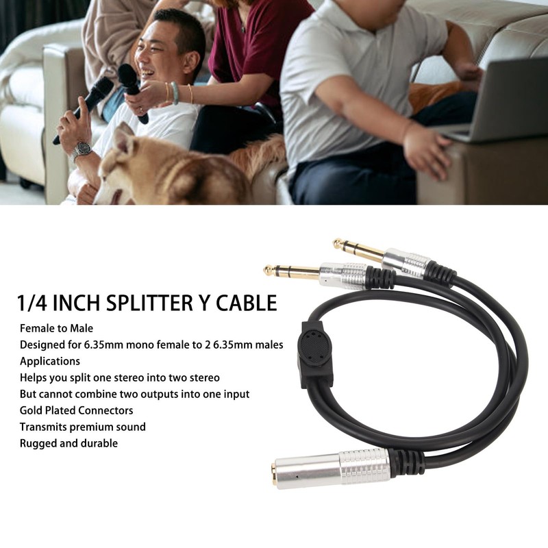 Stereo Splitter Y Cable 6.35mm Mono Female to Dual 6.35mm