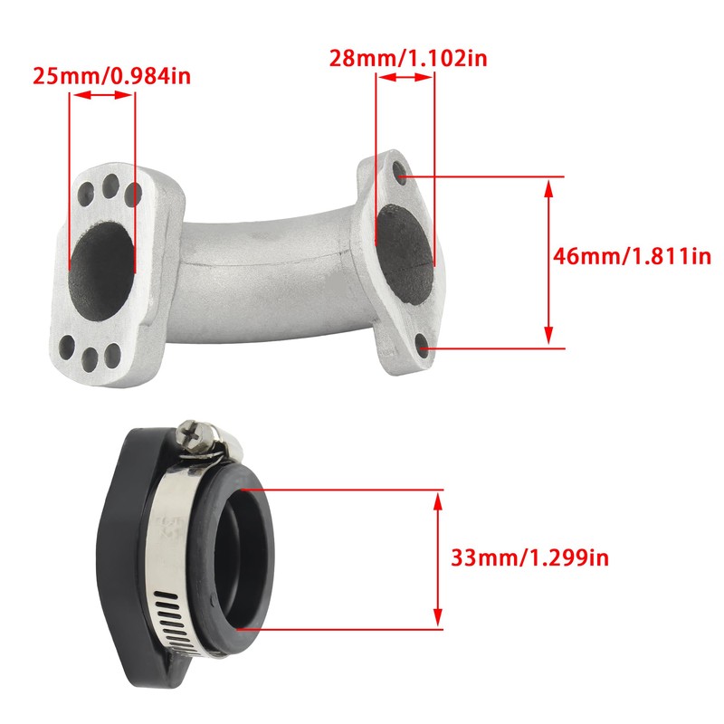 ABCERRSI 28mm Manifold Intake Inlet Pipe Compatible with Gaskets 110cc