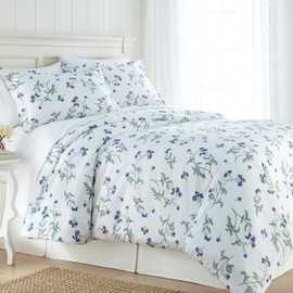 Southshore Fine Linens - BRITEYARN - Myosotis Scorpiodes Print - 300 TC 100% Cotton Duvet Cover Set, White, King / California King