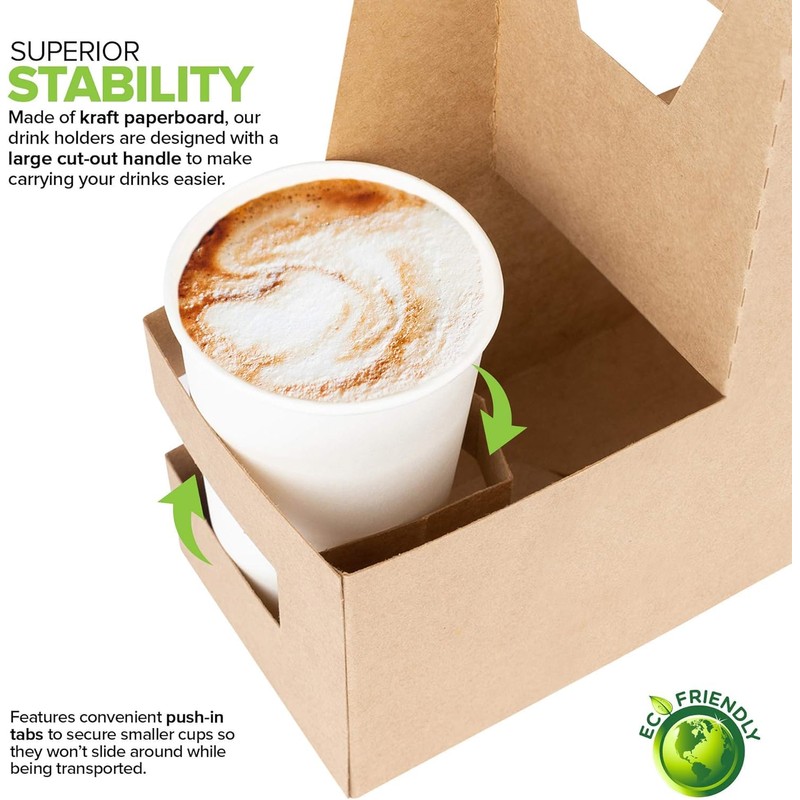 Cup Carrier Holder 2 Cups Kraft cardboard carrying tray for