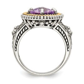 Size 6 - Solid 925 Sterling Silver with 14k Simulated Pink Simulated Quartz Ring (6mm)