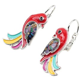 NEWEI Enamel Alloy Tropic Parrot Bird Earrings Fashion Animal Jewelry French Clip For Women Gift Charms Decorations (Multi)