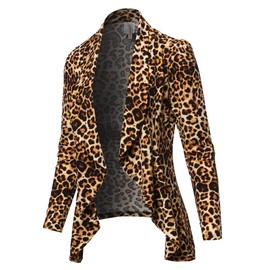 Solid Formal Office Style Open Front Long Sleeves Blazer - Made in USA Animal Brown2 3XL