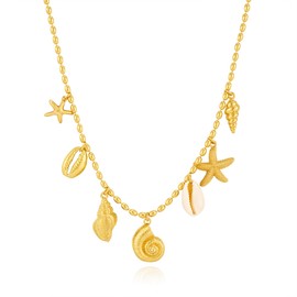 ENSKEFEN Chunky Gold Charm Necklaces for Women Dainty Gold Beaded Conch Seashell Starfish Necklace Statement Pendant Choker Necklace Surfer Summer Boho Beach Ocean Jewelry