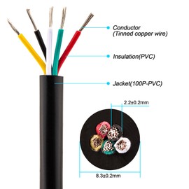 URCIANOW 18 Gauge Electrical Wire 5 Core Lighting Cable 5 Meters 5x0.75mm cable UL2464 Tinned Copper Cable Stranded Electrical Wires for LED Lighting 7.5Amps Cable